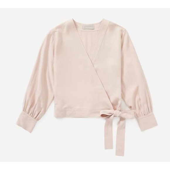 Everlane Washable Silk Wrap Top in Rose Size 00 NEW! - Picture 2 of 9
